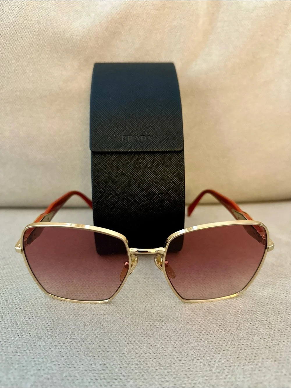 Prada Gold Frame Sunglasses with Pink Gradient Lenses and Pink Temples